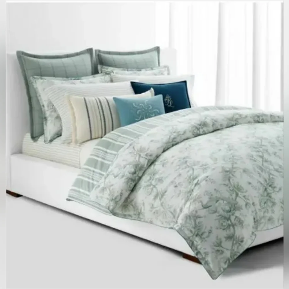 RALPH LAUREN Julianne Sage Toile 3P FULL/ QUEEN DUVET SET NEW $300 STRIPE